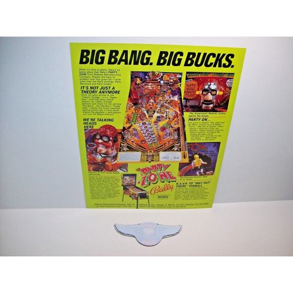 Party Zone Pinball FLYER Game Plus Plastic Promo Wings 1991 Original - Picture 2 of 3